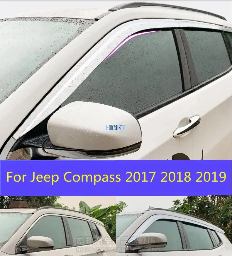 

For Jeep Compass 2017 2018 2019 Car Styling Vent Sun Deflectors Guard Accessories 4Pcs / 6Set Smoke Window Rain Visor