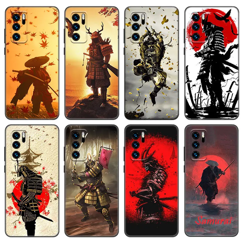 Japanese Samurai Case For Huawei P50 P40 P30 P20 Pro P10 P9 P8 Lite 2017 P Smart Z S 2021 2020 Pro 2019 2018 Black Cover