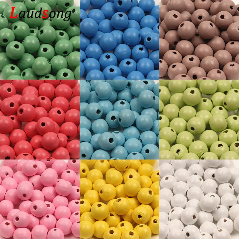 Colorful Natural Wood Round Beads Set for Crafts