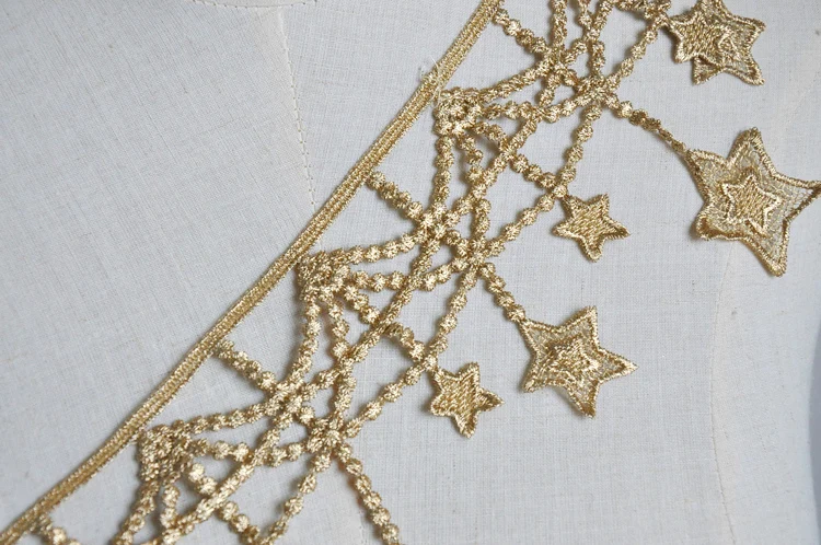 Golden black white five-pointed star tassel lace gold thread embroidery clothing clothes skirt curtain 10cm
