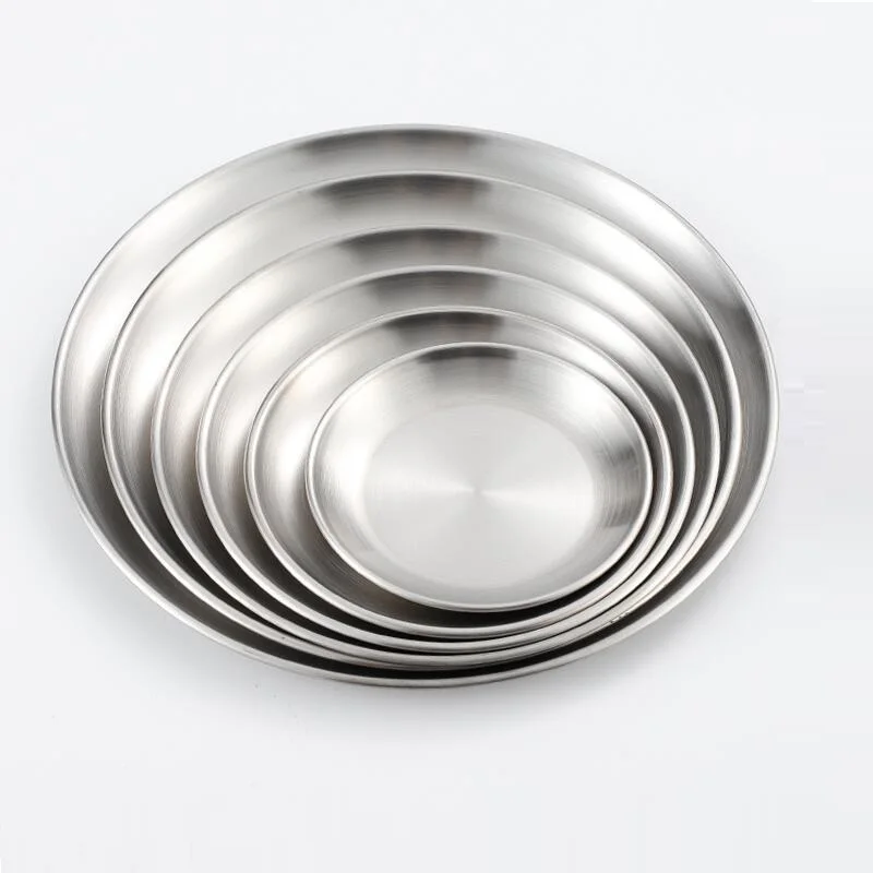 1pcs High Good Quality Stainless Steel Plate Single Layer Hairline Mirror Finish Thickened Barbecue Bone Tableware Dish