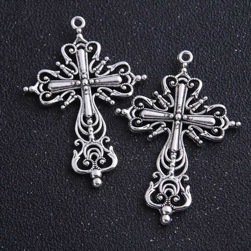 2pcs 42*63mm  Hollow Filigree Religious Cross Charms Pendants Metal Zinc Alloy Trendy Jewelry Cross for Jewelry Making