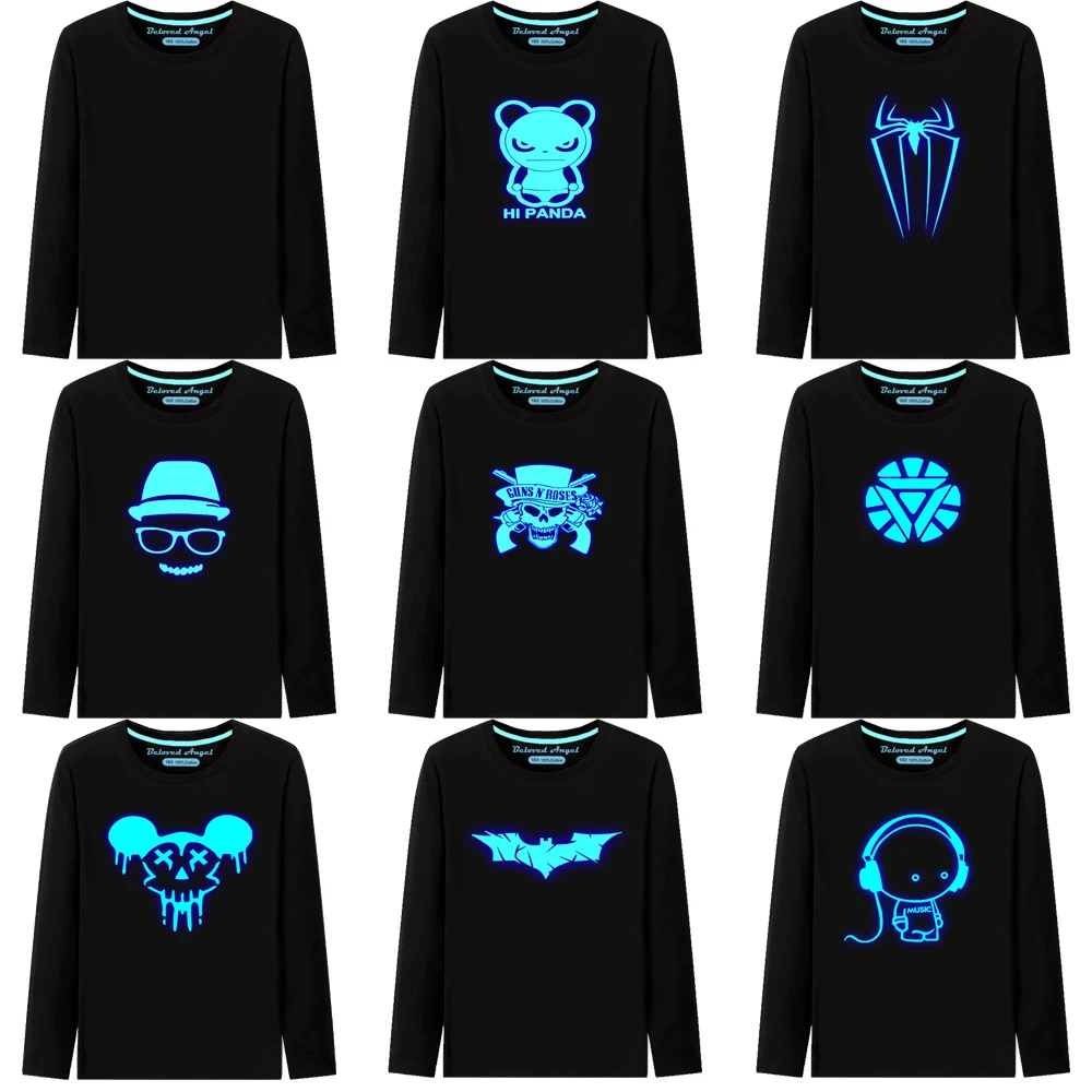 Hip hop Luminous T Shirt Kids Clothing For Girls Boys Football shirt Children T-shirts Long Sleeve Baby Clothes Cartoon Cotton