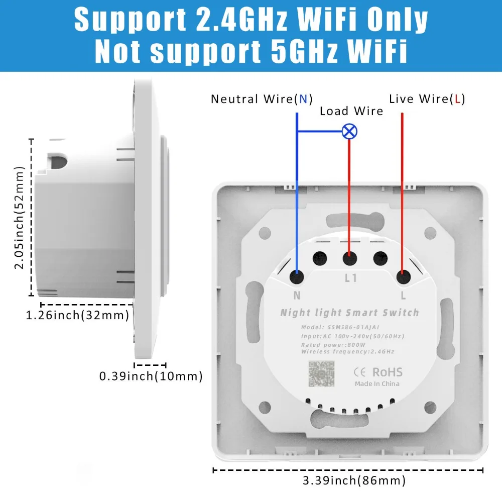 EU US WiFi Smart Wall Switch Push Button Timer Relay Switch Voice Remote Control RGB LED Night Light Lamp TUYA Alexa Google Home