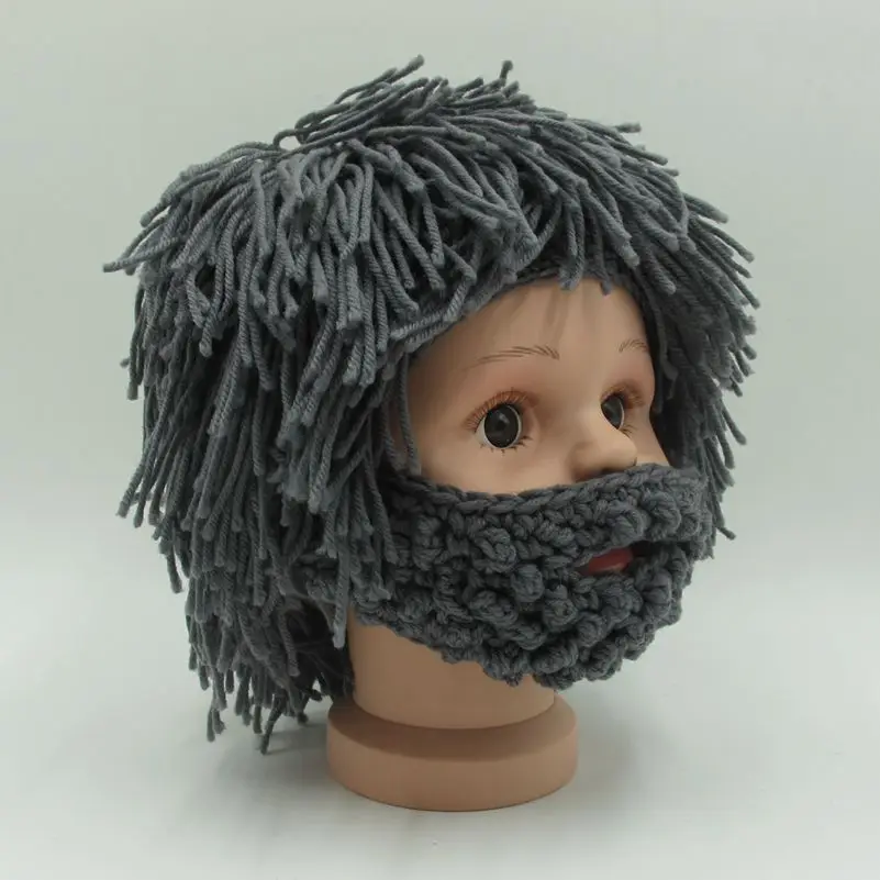 New Child Wig Beard Hats Hobo Rasta Caveman Handmade Knitted Warm Winter Caps Baby Boy Girl Halloween Gift Funny Children