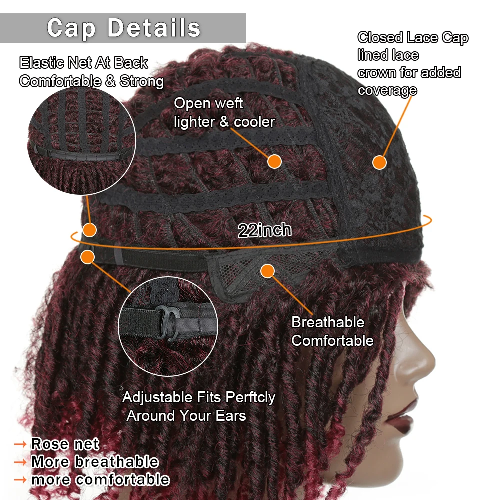 Curto Preto Perucas Sintéticas para Mulheres Negras Faux locs Afro African Hairstyle Trançado Perucas Crochet Torção Fibra Cabelo Perucas