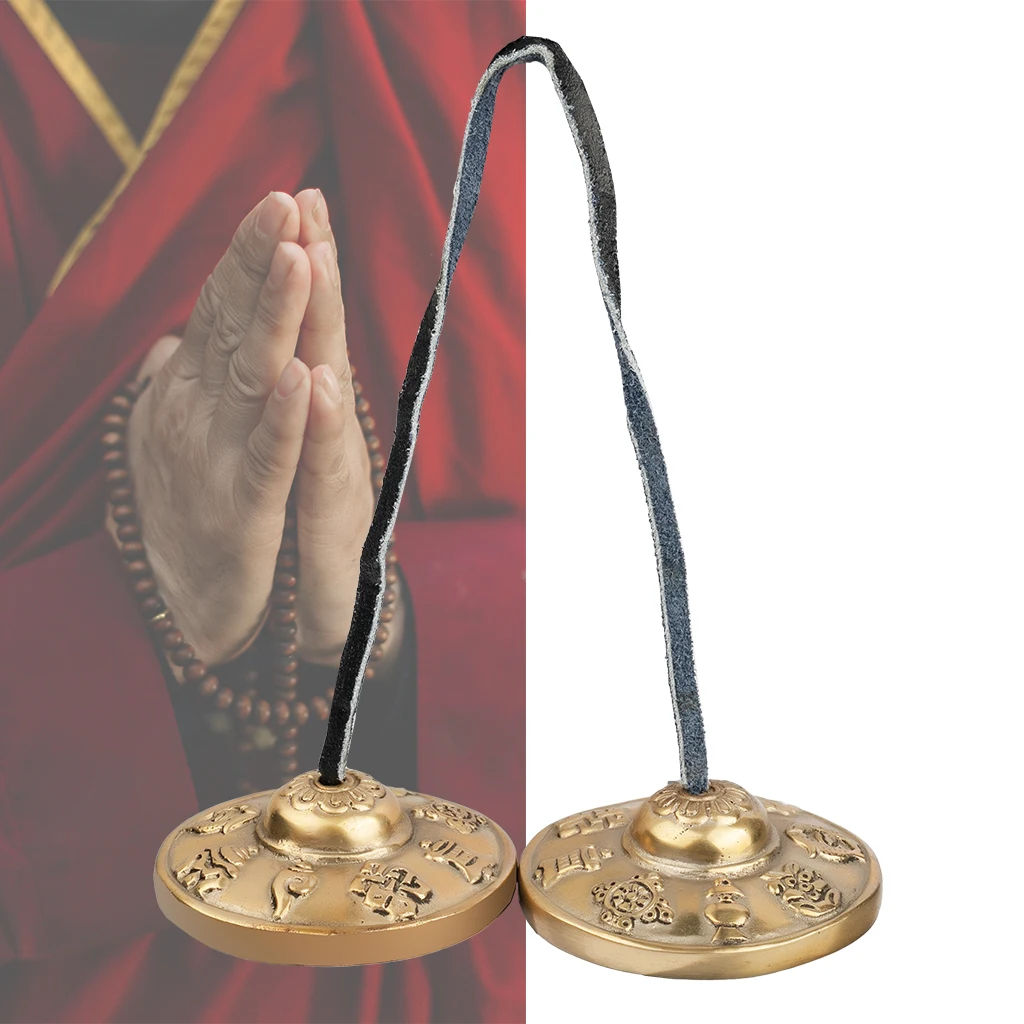 LOMMI 2PCS Cymbals Bell Brass Knock Bell Tibetan Buddhism Buddha Scripture Text Feng Shui Exorcism Rattles Bell Yoga Meditation