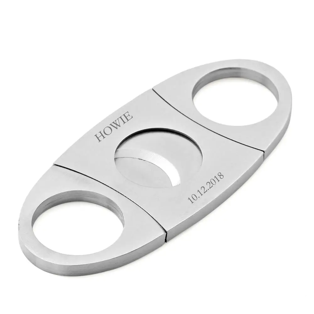 Oval Personalized Cigar Cutter Fathers Day Gifts Custom Stainless Cigar Cutter with Double Blades Engraved Cigar Groomsmen Gifts