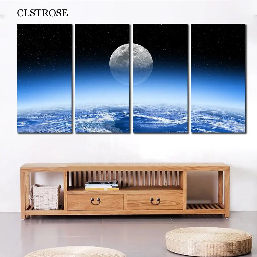 

Four Panels Modern Space Universe Earth Scene Canvas Painting for Interior Wall Art Poster Aesthetic Bedroom Decoration Picture