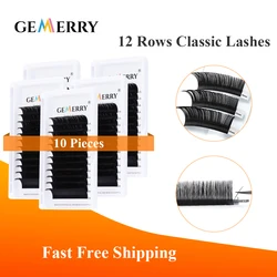 GEMERRY 10 pcs/lot Classic Eyelash Extension Individual False Lashes Hand Made 8-14mm Mix Length Faux Mink Eyelashes Extensions