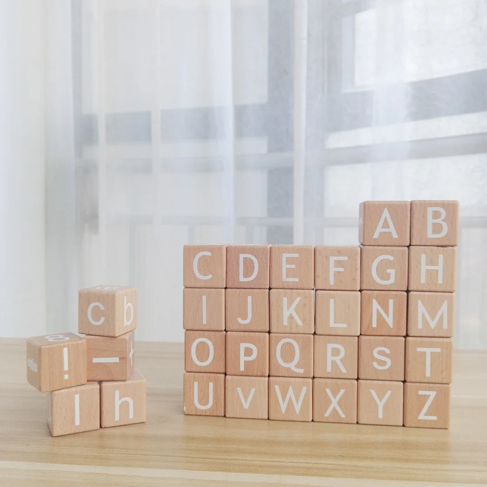 31pcs/set with 50pcs Cards Wooden ABC Alphabet Letters Counting Stacking Blocks Wooden Toy for Toddlers Educational Learning