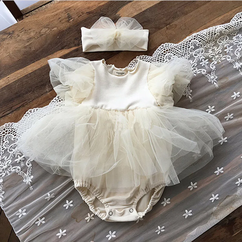 3-24 Months Princess Short Sleeve Romper Summer New Korean Baby Girl Bodysuit Toddler Infant Sleeve Puffy Tulle Dress KF527