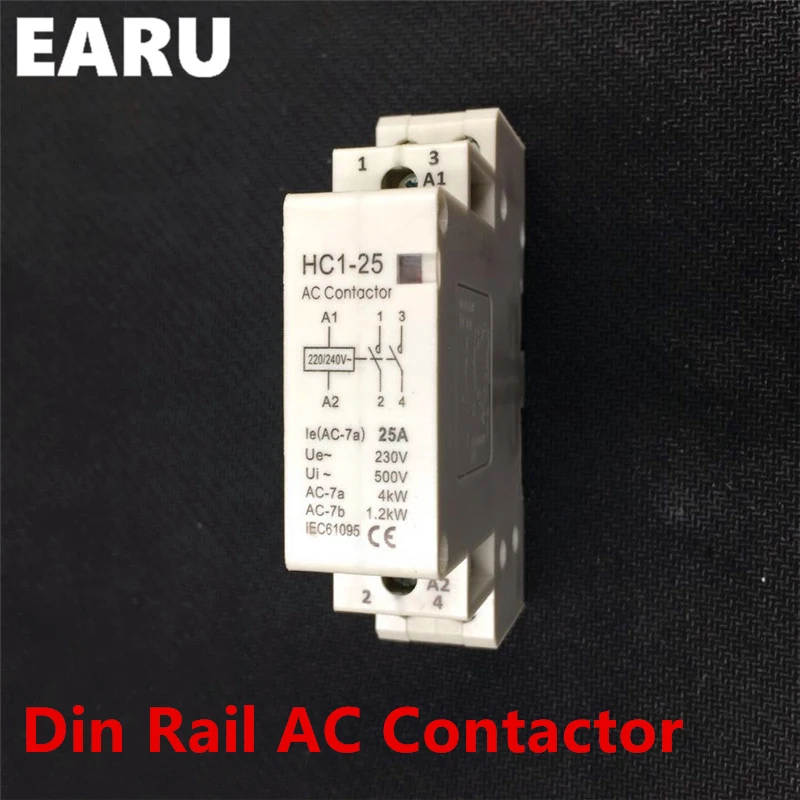 2P 25A 220V/230V 50/60HZ Din Rail Household AC Contactor Module 1NO 1NC 1NO+1NC 2NO 2NC for Home House Hotel Quiet Voltage CE