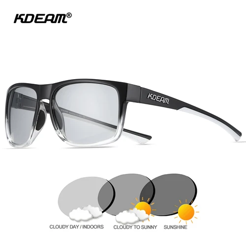 Imagen 2 del producto KDEAM-gafas de sol polarizadas para hombre y mujer, lentes fotocromáticas cuadradas para exteriores, almohadilla antideslizante para la nariz, accesorios completos incluidos