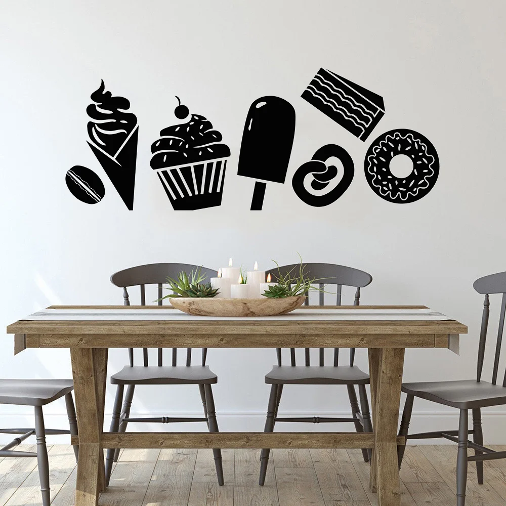 

Dessert Shop Wall Decal Sweets Confection Ice Cream Cake Donut Coffee Beans refrigerator Window Stickers Cafe Interior Decor Art