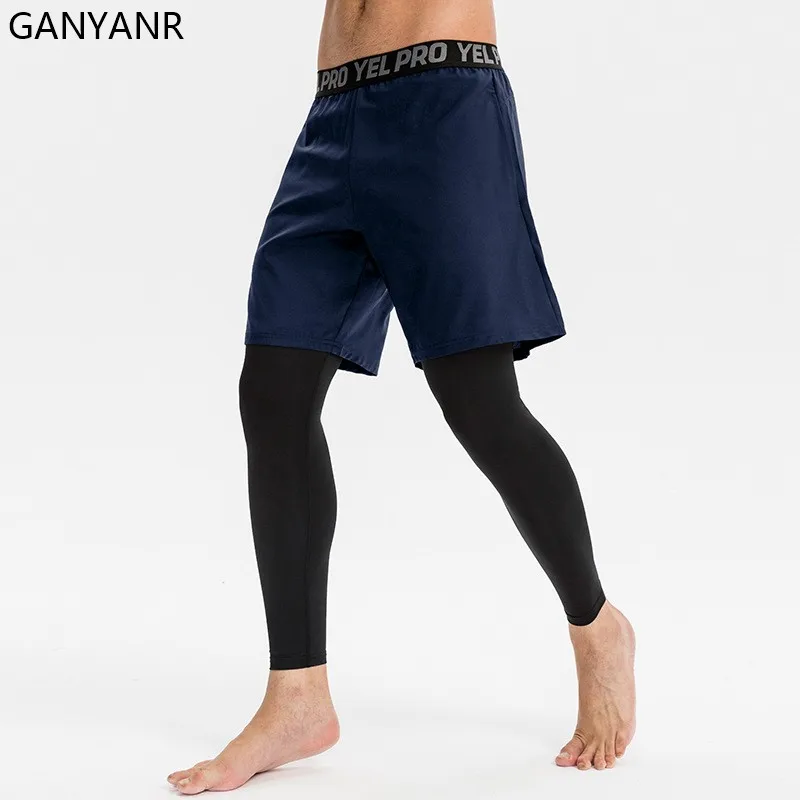 

GANYANR Men Compression Pants Running Tights Leggings Sportswear Gym Fitness Sexy Basketball Sports Yoga 2 in 1 Training Workout