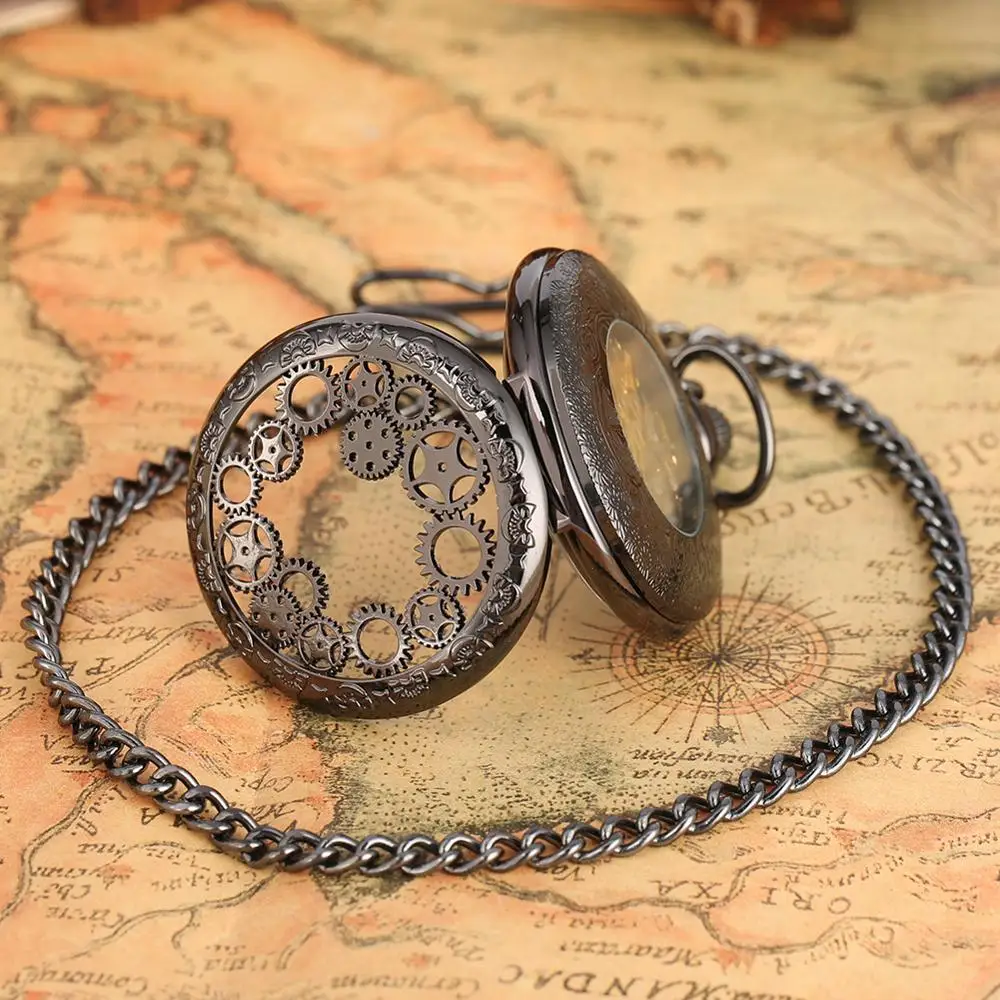 New Arrival Exquisite Gear Wheel Hollow Pocket Watch Mechanical Fob Watches Hand Wind Hot Sale Men Women Gift With Chain Clock