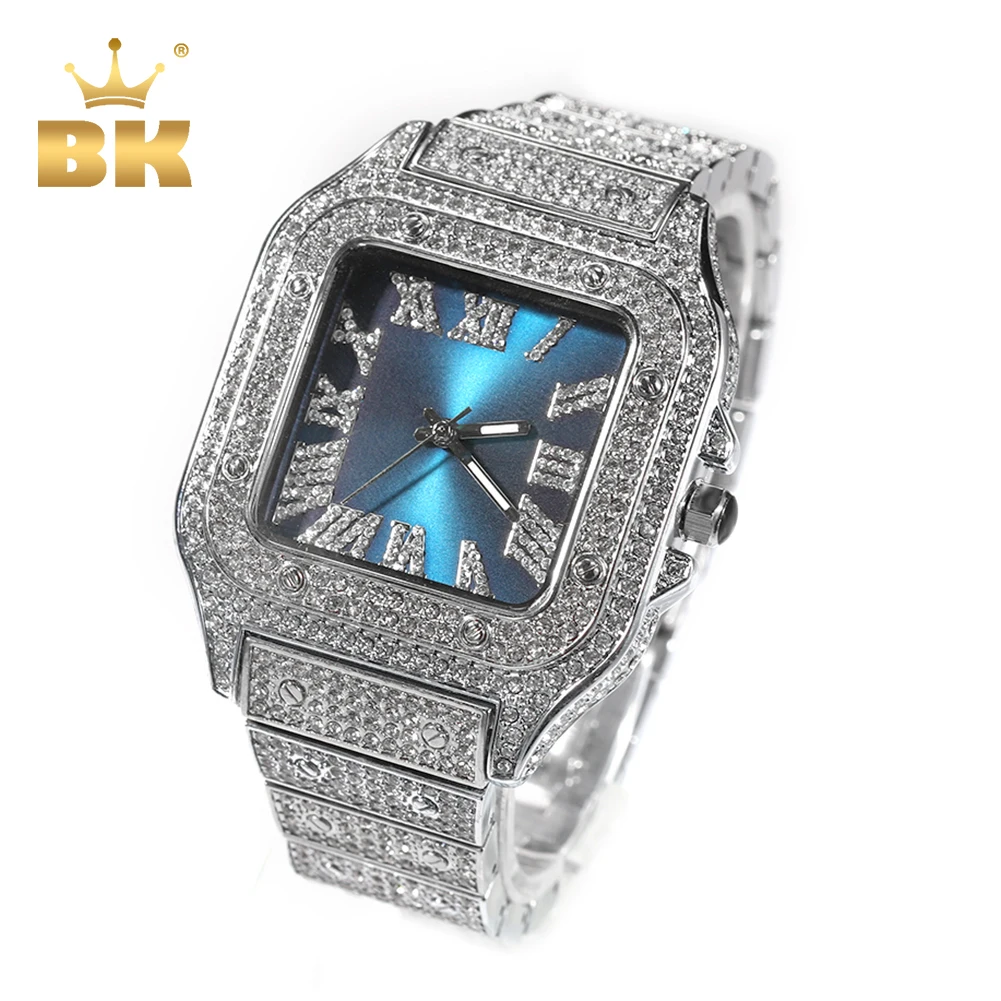 THE BLING KING Square Watch Iced Out Diamond Sunburst Dial Waterproof Quartz Luxury Brand Mens Wrist Watches Relogio Masculino