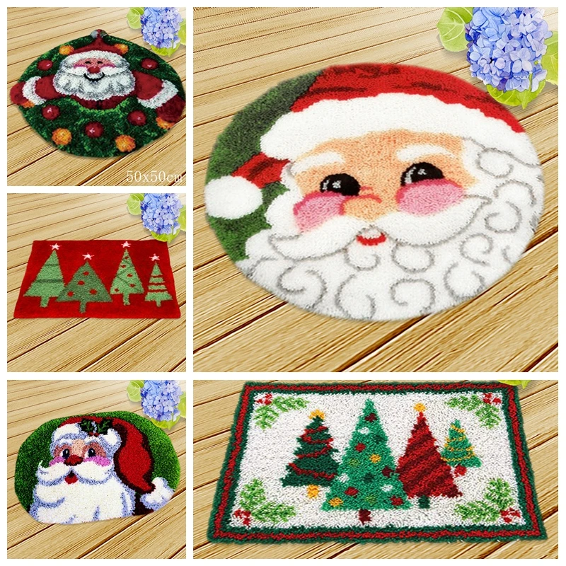 

DIY Christmas Embroidery Carpet Kits Latch Hook Rug Kits Foamiran For Needlework Cushion Mat Santa Claus ковровая вышивка