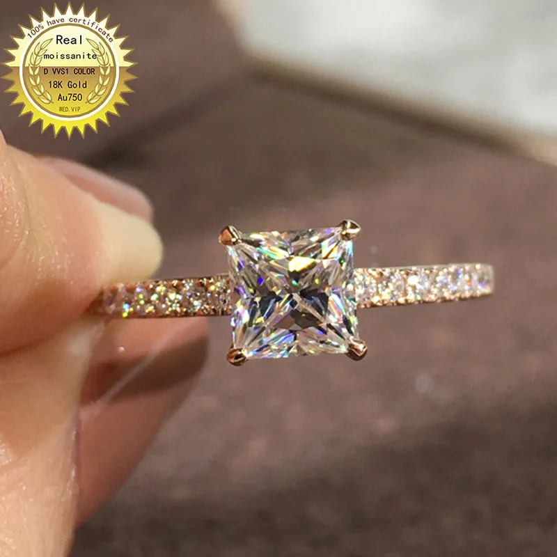 

100% 18K Gold 1ct Moissanite Diamond Ring D color VVS With national certificate 039