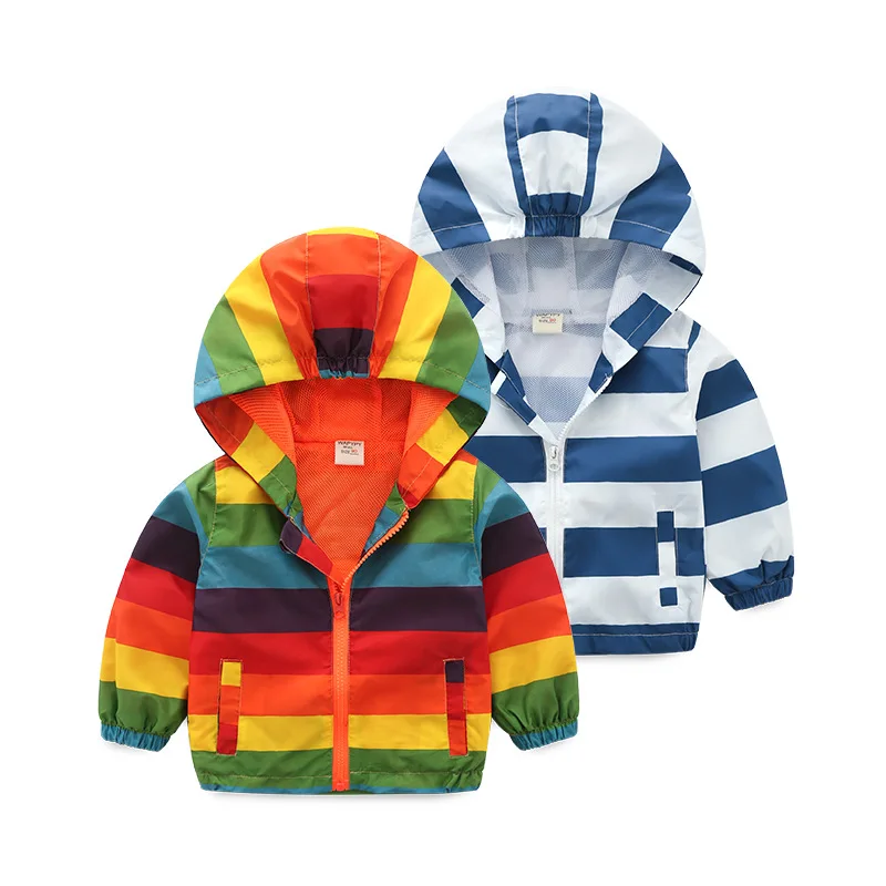 Boys Girls outerwear Summer thin section Jackets Children Hooded Zipper Windbreaker Coat Waterproof Rainbow colors Kids Clothes