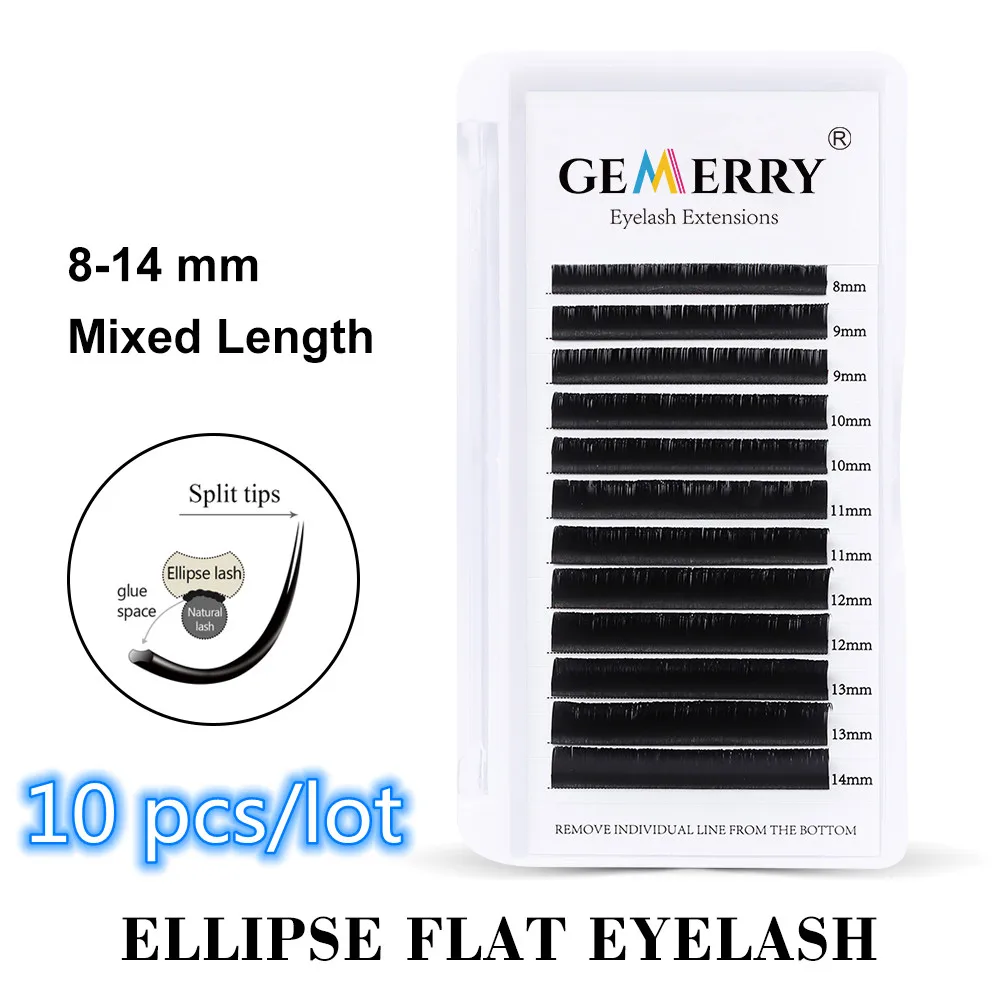 Gemerry All Size 10 Cases Flat Eyelash Faux Mink Eyelashes Extension Individual Eyelashes Artificial Fake False Eyelashes