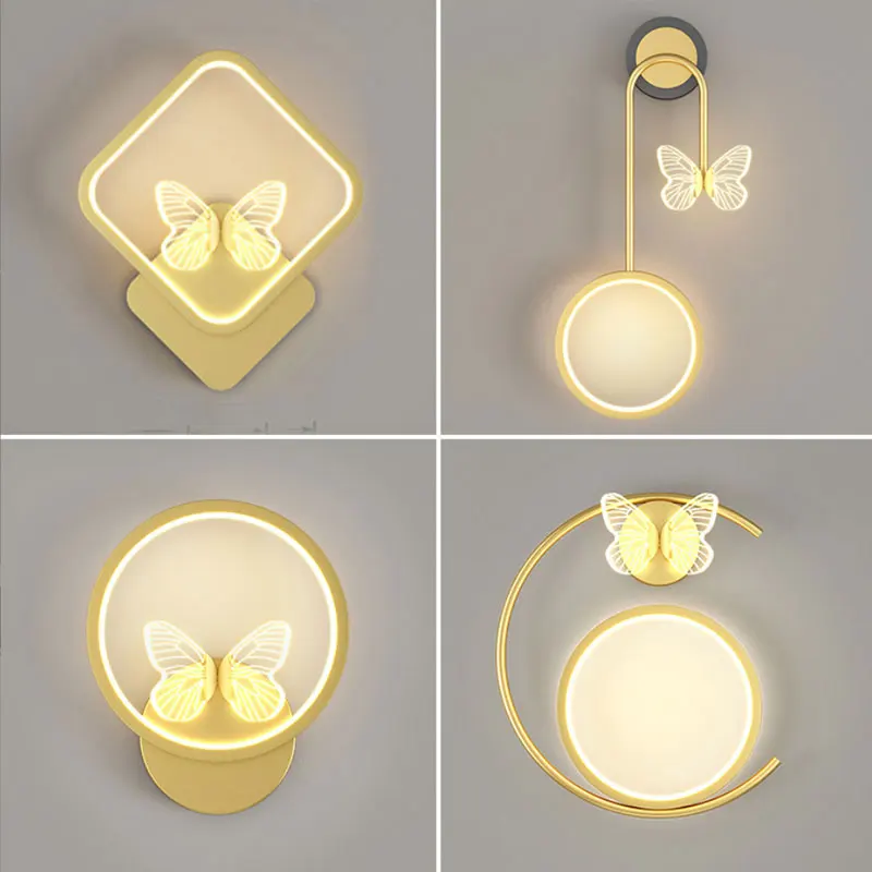 

Hot sale led wall lamp indoor golden butterfly wall lamp simple art interior home decoration modern living room corridor bedside