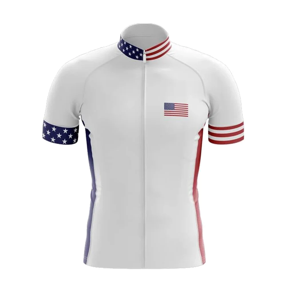 USA Flag Version White Cycling Jersey Set  Ciclismo Masculino Jersey Bib Short Gel Breathable Pad Maillot Ciclismo Hombre