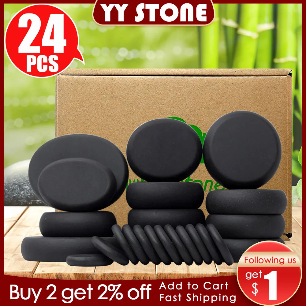 Tontin 24pcs/set Hot Stone Massage Set spa massaging stones massager care jade basalt stone beauty salon health care lava rosh