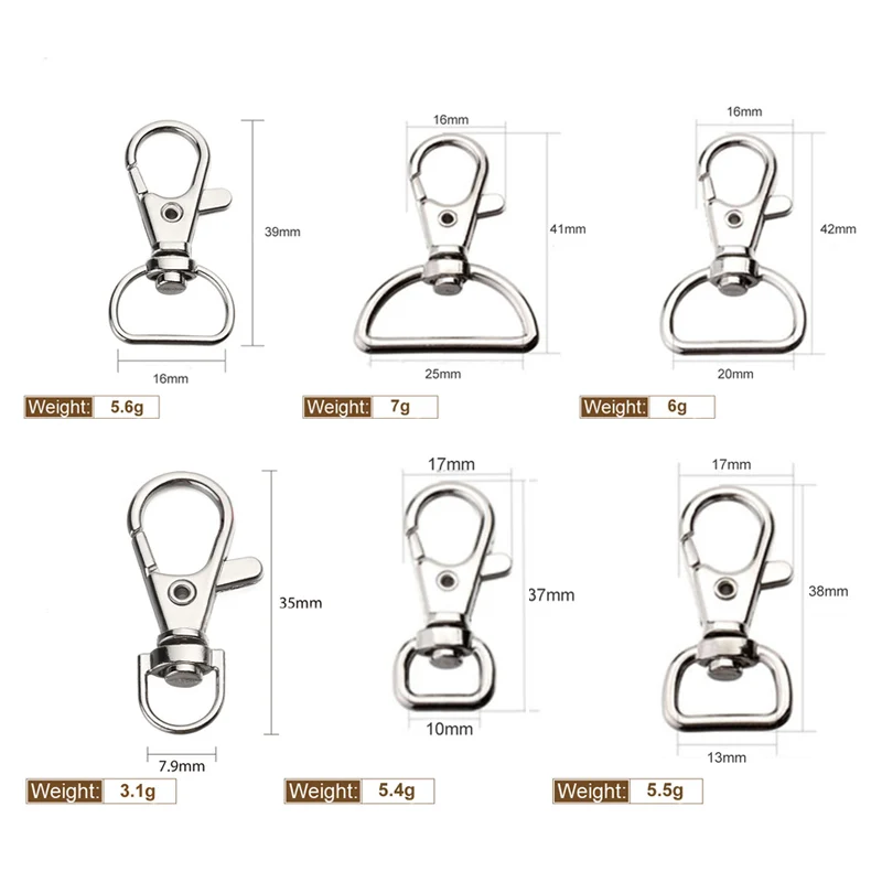 10 Pcs/pack Metal Carabiner Clip Swivel Trigger Dog Buckle KeyRing KeyHooks retaining ring DIY Craft Lobster Clasp 6 Sizes