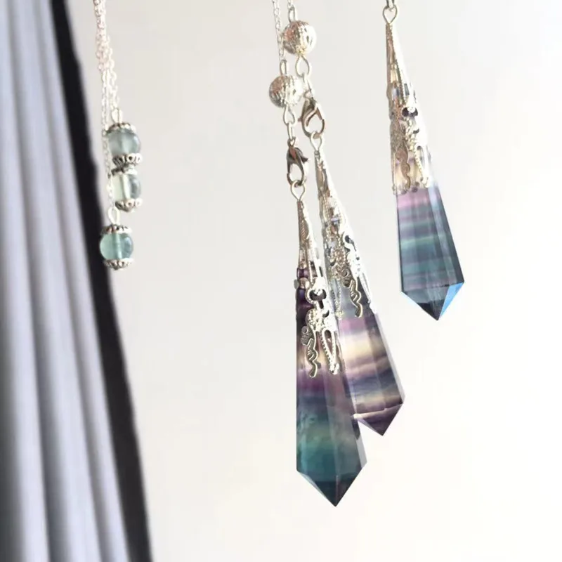 

Colordul Fluorite Pendulum Natural Stones Quartz Crystals Pendant Healing Gemstones Decoration