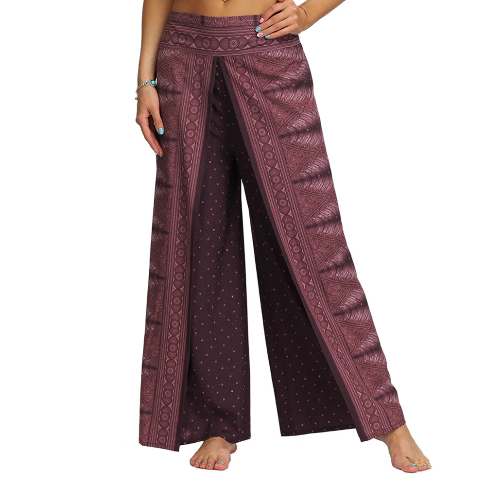 Harem Pants Slit Wide Leg Yoga Pants Palazzo Casual Beach Boho Hippie Pants For Women