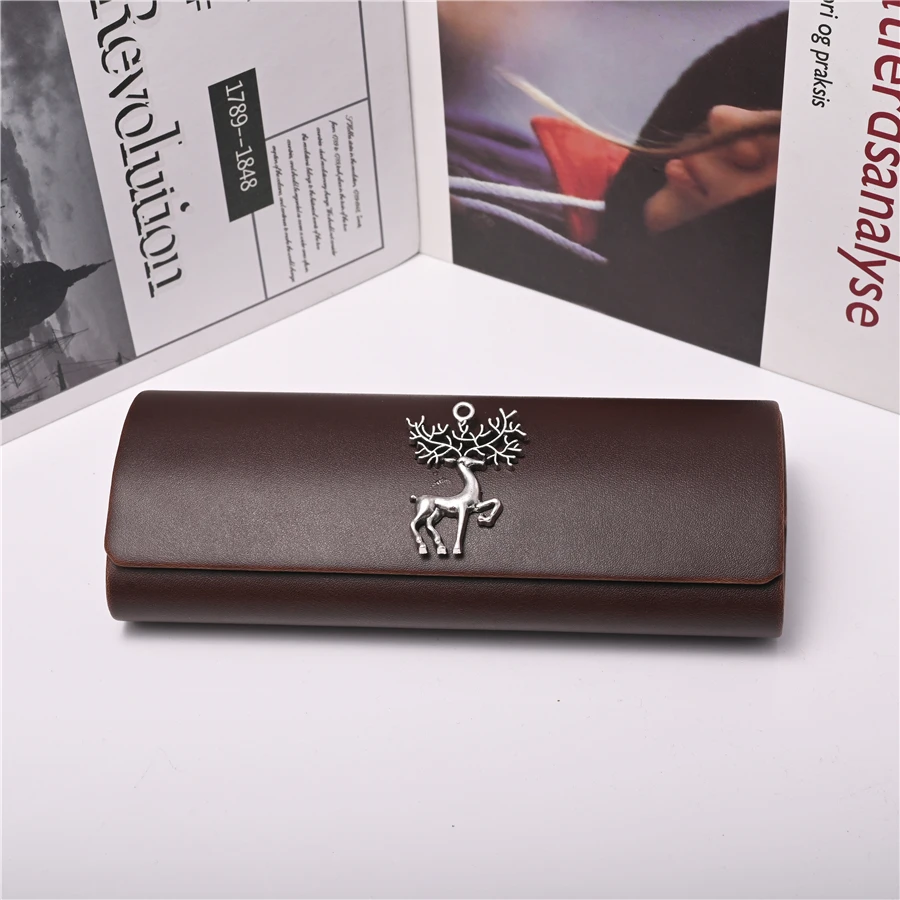 

vazrobe DIY Glasses Box Male Women Brown Spectacles Cases Hard Protecter Fashion Boxes PU Leather