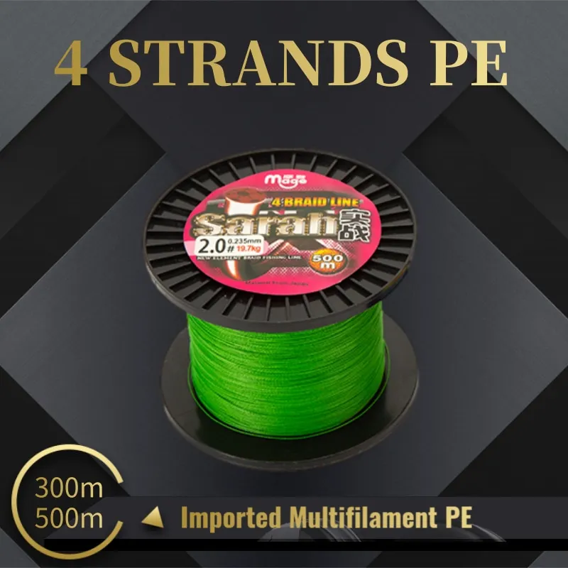 Sarah 4 Strands Fishing Line 300M 500M Super Strong Japanese Multifilament PE Braided PE Floating Line