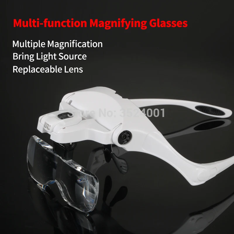 

Eyelash Extension 5 Lens Adjustable Headband Magnifying Glass With LED Light Lamp Magnifying Glasses For False Lashes