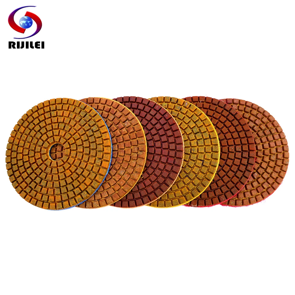 RIJILEI 6PCS Super 4 Inch Diamond Polishing Pads Dry or Wet Copper Bond Polishing Pad for Grinding Granite Marble Concrete Floor