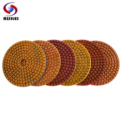 RIJILEI 6PCS Super 4 Inch Diamond Polishing Pads Dry or Wet Copper Bond Polishing Pad for Grinding Granite Marble Concrete Floor