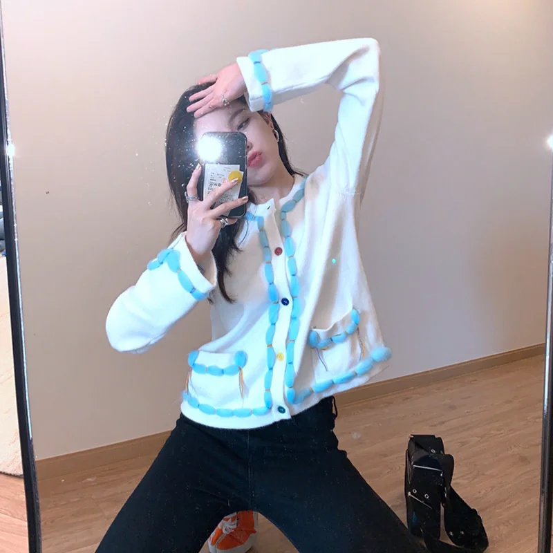 

Sweet Women Single Breasted Sweater Coat Autumn New Tassel Knitted Sweaters Female England Style Casual O-Neck Slim Jacket