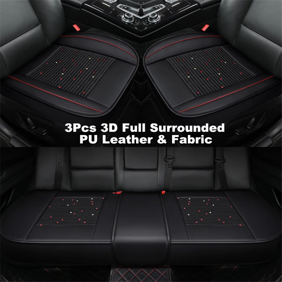 

Universal Flax 3Pcs Front Car seat cushion Cover 3D Full surrounded four seasons general Black