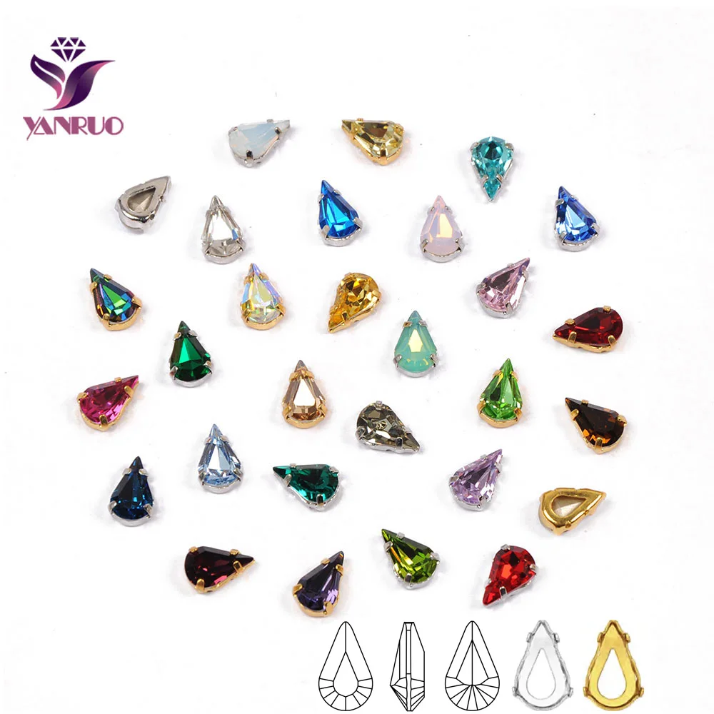 

YANRUO 4300 Pear Shaped Fancy Stones Setting K9 Strass Point Back Glass Crystal Sewn Rhinestones For Clothes Decoration