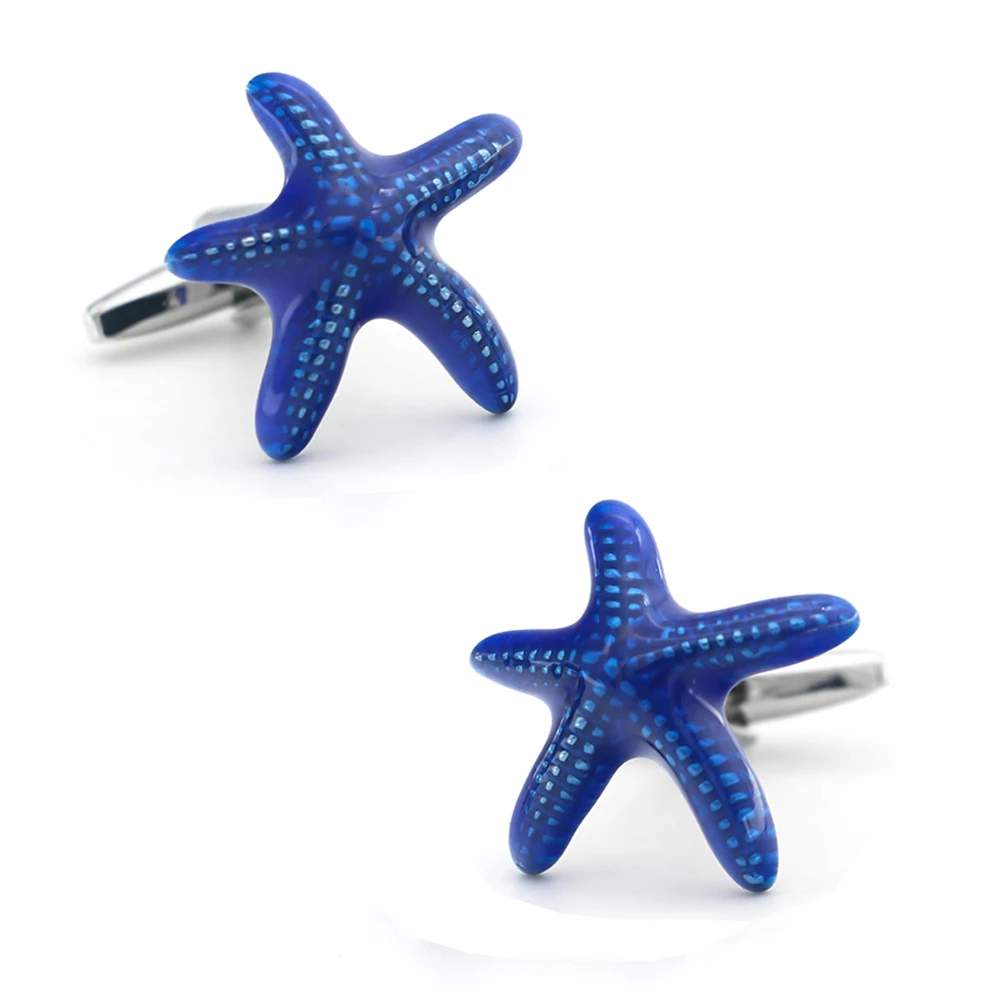 Men's Starfish Cuff Links Blue Color Seefood Design Quality Brass Cufflinks Wholesale & Retail