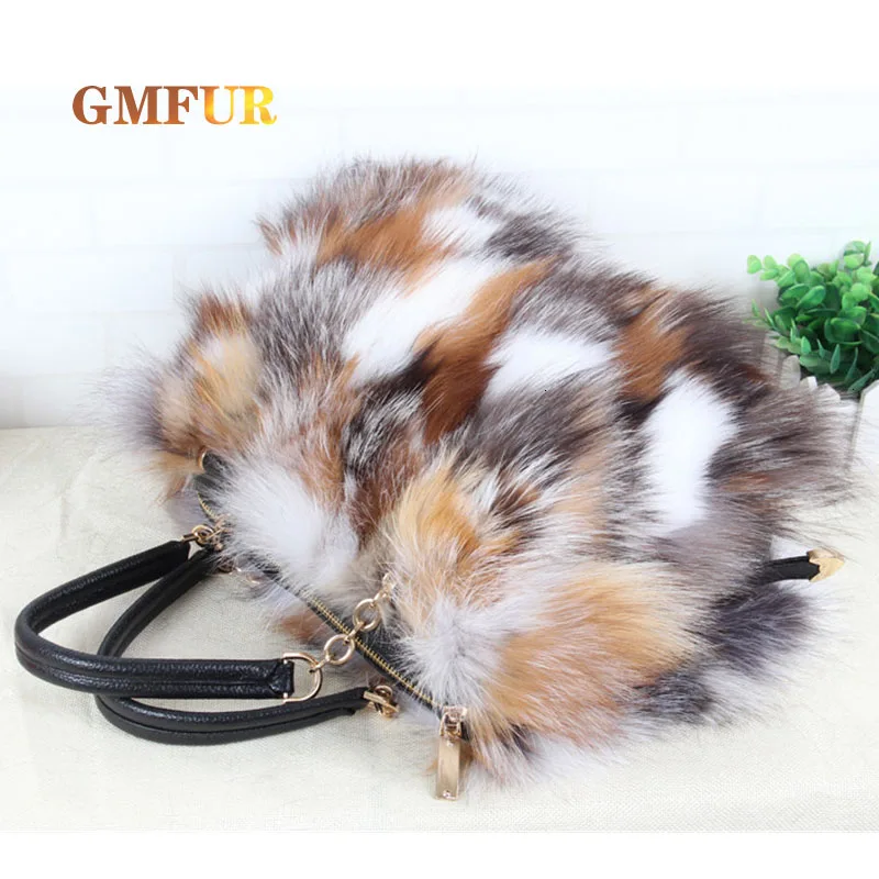 Ladies Purses 100% Real Silver Fox Fur Shoulder Messenger Women Crossbody Bags For Luxury Designer Dinner Bag Wallet Handbag