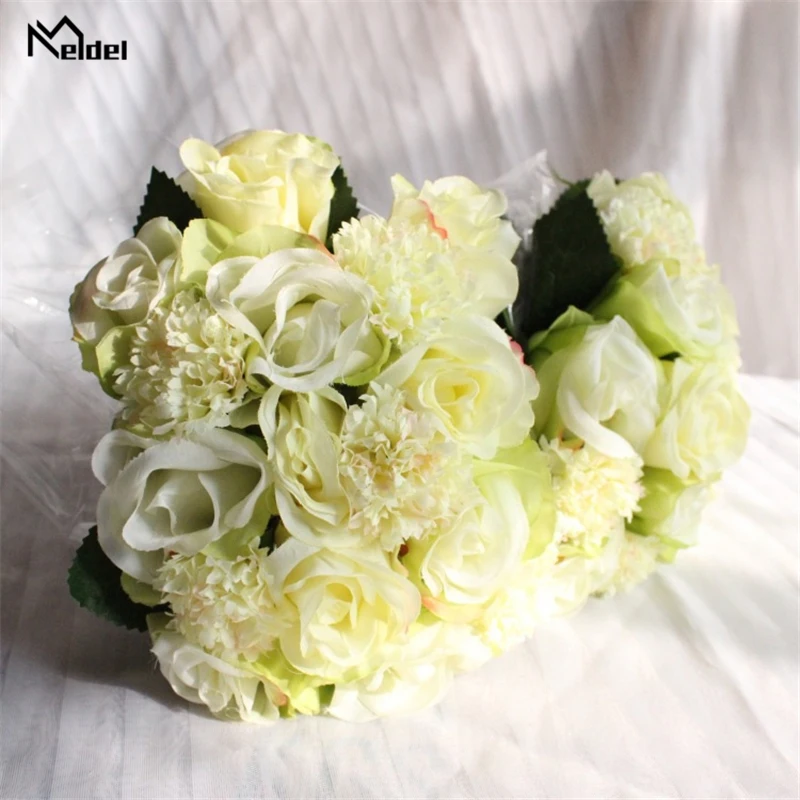 Meldel Wedding Bouquet สำหรับ Bridesmaids เจ้าสาวประดิษฐ์ดอกไม้ผ้าไหมกุหลาบคาร์เนชั่น DIY Mariage อุปกรณ์ตกแต่งบ้าน