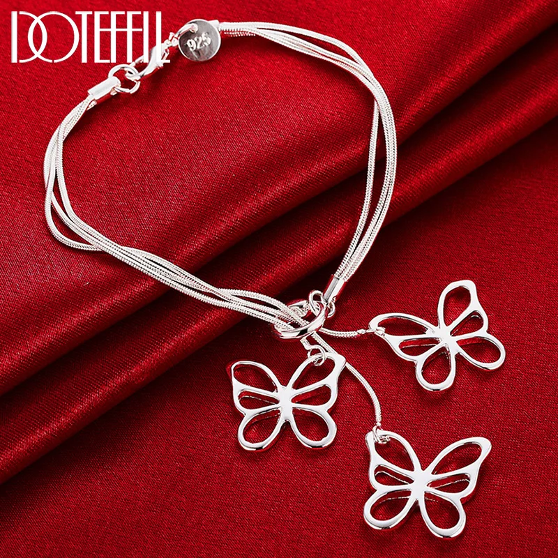 

DOTEFFIL 925 Sterling Silver Snake Chain Three Butterfly Bracelet For Woman Charm Wedding Engagement Fashion Party Jewelry