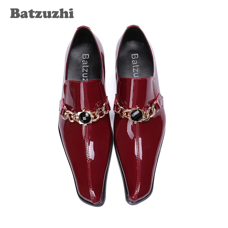 Batzuzhi Japanese Style Fashion Men Shoes Square Toe Patent Leather Dress Shoes Men Black/Red Formal Business/Party and Wedding