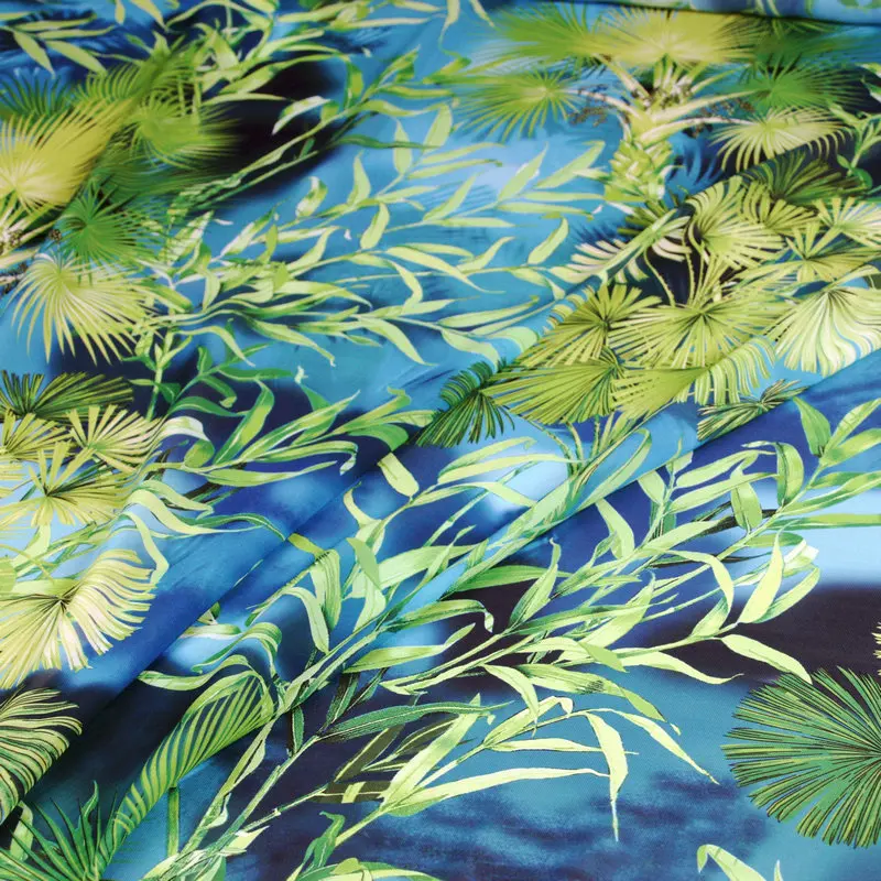 100X145cm Green jungle Leaves Printed Thin Chiffon Fabric For Woman Girl Spring and Summer Long Dress DIY Sewing