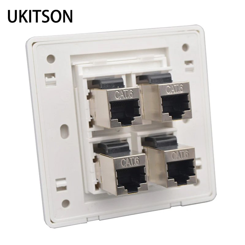 Kobiet CAT6 RJ45 gniazdko do montażu naściennego z 4 portami ekranowany CAT.6 gniazdo sieciowe wkładka gniazdo Keystone płyta czołowa 86x86mm w kolorze białym