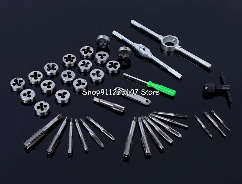 40pcs Tap Die Set M3-M12 Screw Thread Metric Taps Wrench DIY Kit Wrench Screw Threading Hand Tools Alloy Metal With Bag