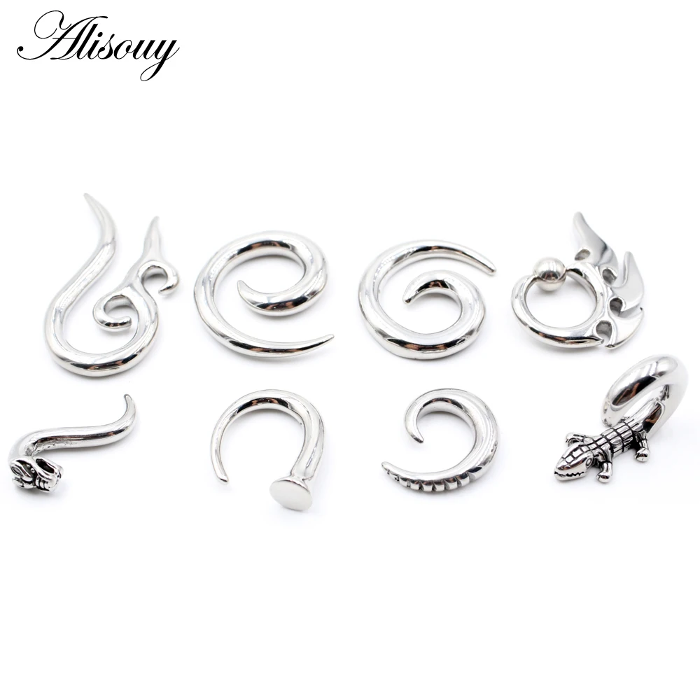 Alisouy 1pc Stainless Steel Animal Spiral Snail Dragon Squid Ear Weights Ear Tunnels Plugs Expander Gauges Body Piercing Jewelry