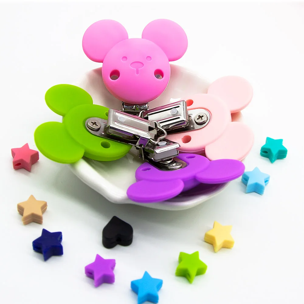 Cute-Idea Silicone Clip 1pc Mouse Cartoon Animals Accessories Pacifier Chain Handmade Jewelry Teether Product Toy Teething